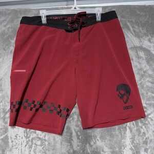 Dixxon Flannel Co Mens Board Shorts Burgundy Red Skull Checkered Size 38